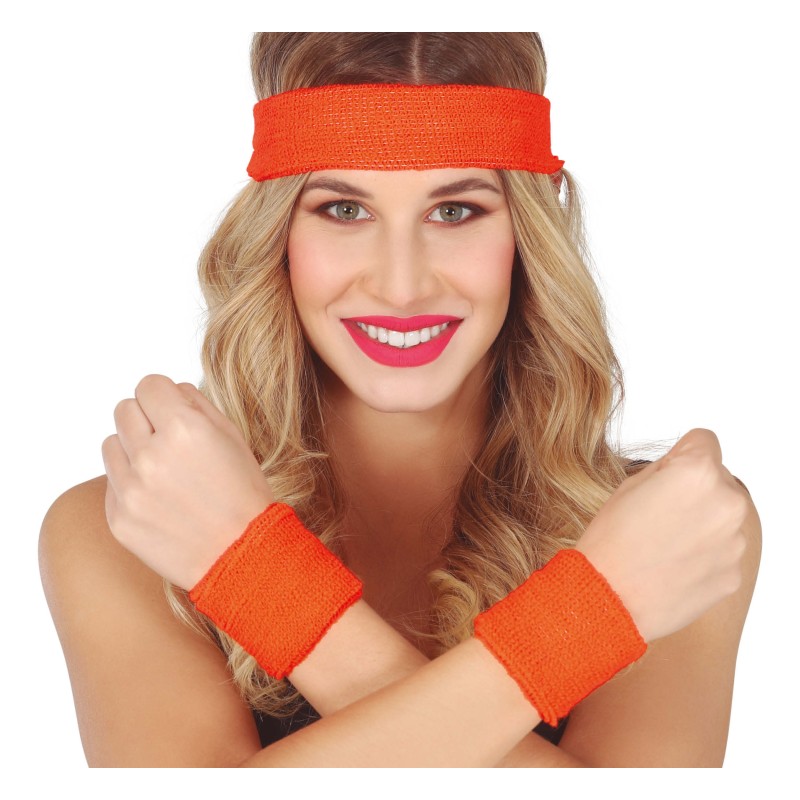 Conjunto 2 muñequeras y cinta naranja