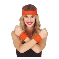 Conjunto 2 muñequeras y cinta naranja