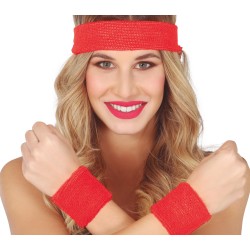 Conjunto 2 muñequeras y cinta rojo