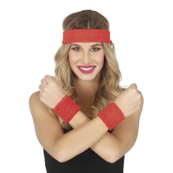 Conjunto 2 muñequeras y cinta rojo