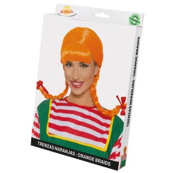 Peluca naranja con trenzas en caja