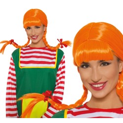 Peluca naranja con trenzas en caja