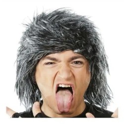 peluca hombre rockero gris